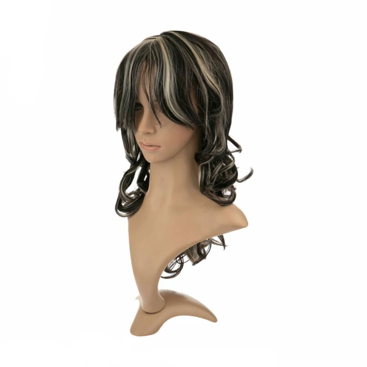 بهترین قیمت کلاه گیس فر درشت، رنگ مشکی هایلایتدار، الیاف ابریشم حرارتی