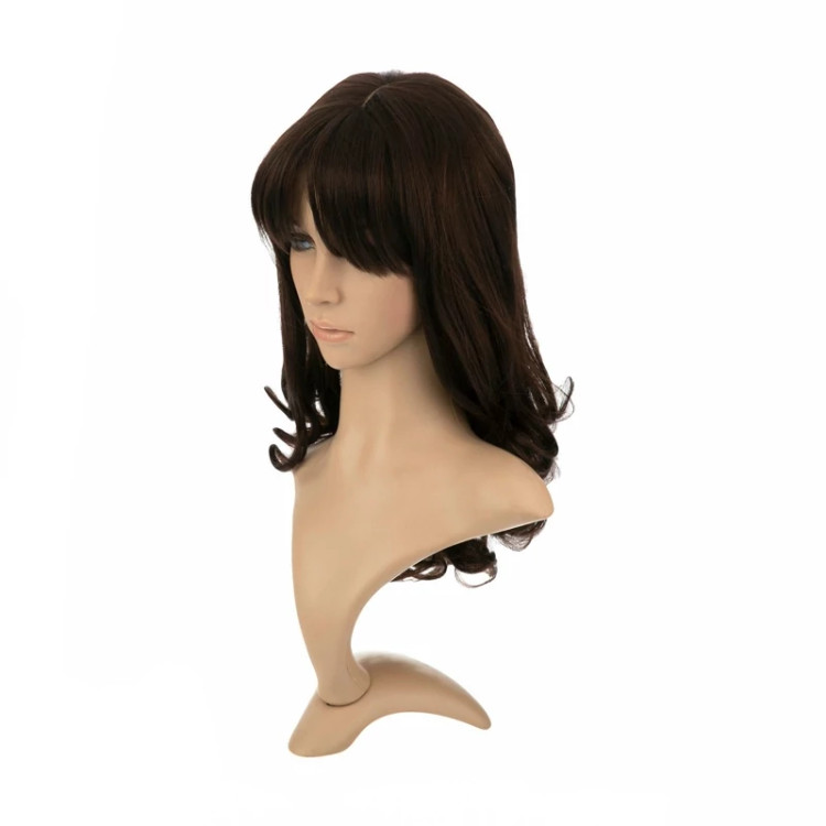 کلاه گیس ۴۵ سانتی با فر لولهای، رنگ شکلاتی گرم، الیاف ابریشم حرارتی و ضد حساسیت