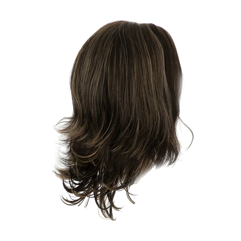کلاه گیس صاف لایه‌لایه ساتورا مدل GRETA، رنگ قهوه‌ای تیره با هایلایت طلایی ظریف، طول ۴۰ سانتی‌متر
