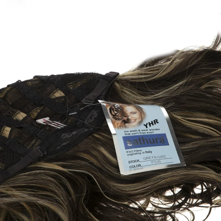 کلاه گیس ۴۰ سانتی لیرخورده، رنگ قهوهای تیره هایلایتدار، الیاف ابریشم حرارتی