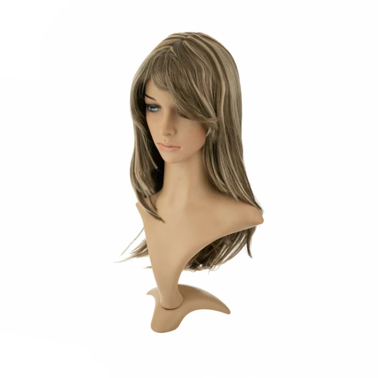 کلاه گیس صاف FANLAN با هایلایت بلوند تیره، جنس الیاف ابریشم حرارتی و ضد حساسیت