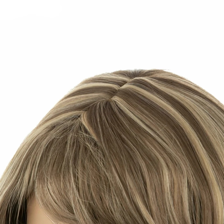 خرید کلاه گیس بلند صاف مدل FANLAN، رنگ ترکیبی زیتونی-بلوند، قابلیت حالتدهی با سشوار