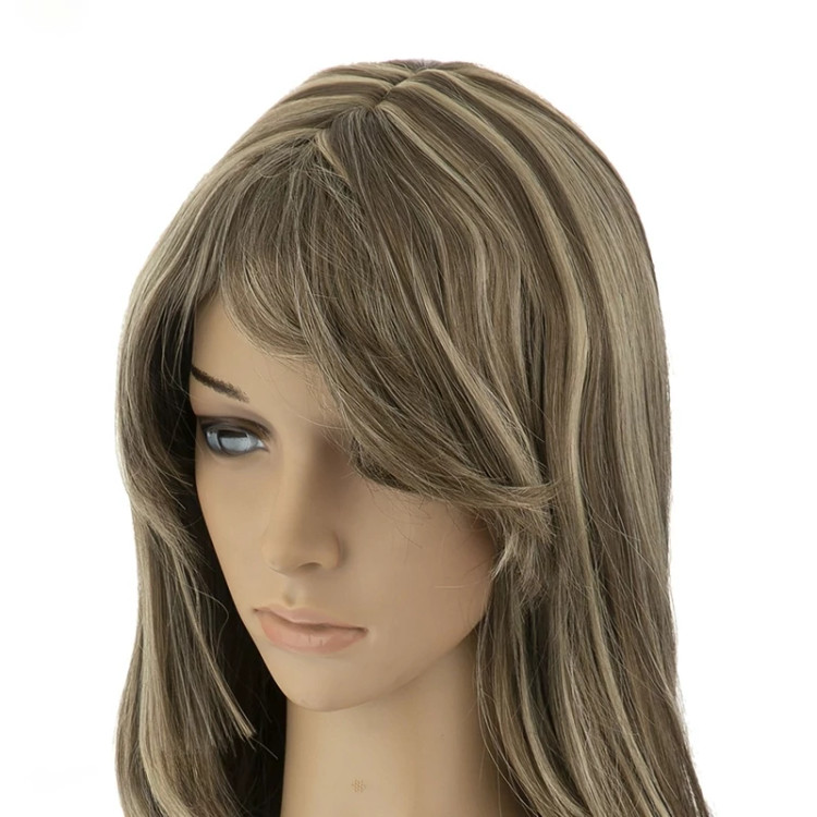 جزئیات بافت کلاه گیس زیتونی هایلایت بلوند، دارای سیستم تهویه عالی و مناسب استایل مدرن