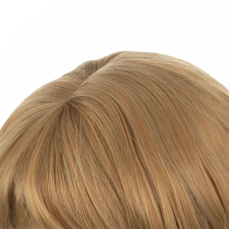 کلاه گیس ۴۵ سانتی با فر لولهای، رنگ بلوند طلایی پرنور، الیاف ابریشم حرارتی