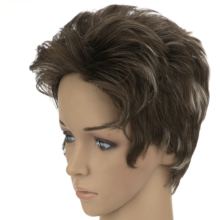 کلاه گیس کوتاه نامتقارن ۲۰ سانتی، رنگ ترکیبی قهوهای و بلوند، جلوهای بُعددار و طبیعی