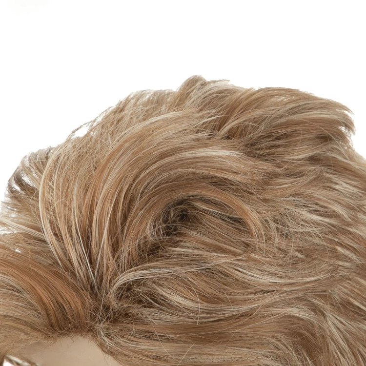 کلاه گیس کوتاه نامتقارن ۲۰ سانتی، رنگ عسلی درخشان، الیاف ابریشم حرارتی و ضد حساسیت