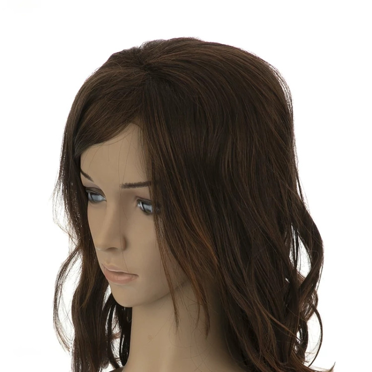 کلاه گیس فر ۵۵ سانتی با حجم طبیعی، رنگ تنباکویی تیره، الیاف ابریشم حرارتی و ضد حساسیت