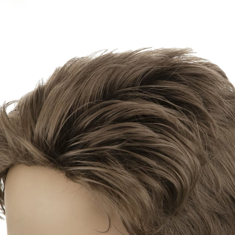 کلاه گیس کوتاه نامتقارن ۲۰ سانتی، رنگ زیتونی روشن خاص، الیاف ابریشم حرارتی