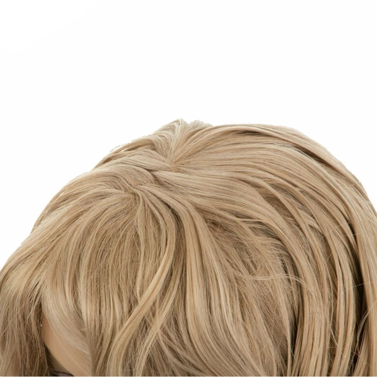 کلاه گیس فر ۷۵ سانتی، رنگ بلوند کرم کنفی، بافت الیاف ابریشم حرارتی و پرحجم