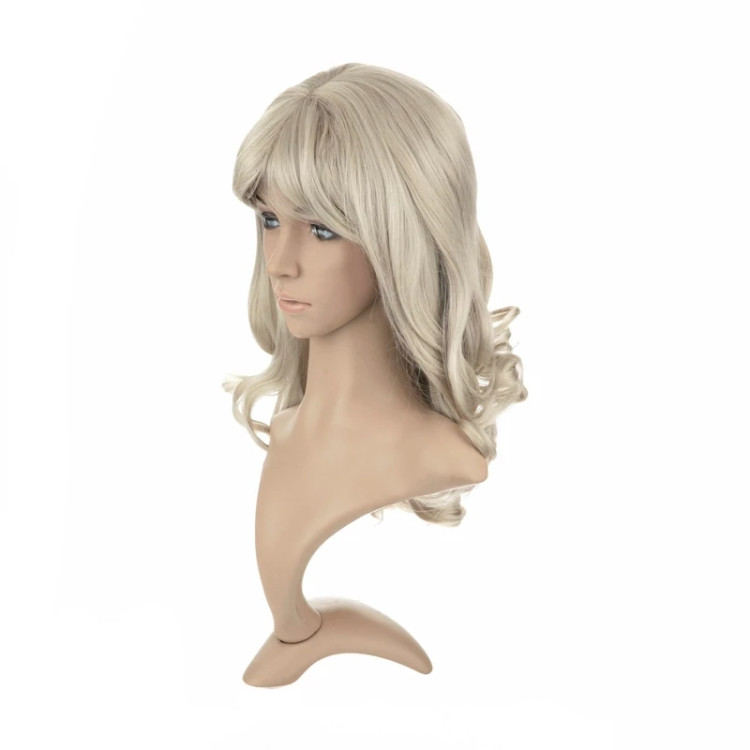 کلاه گیس ۴۵ سانتی با فر لولهای، رنگ بلوند پلاتینه جسورانه، الیاف ابریشم حرارتی و ضد حساسیت