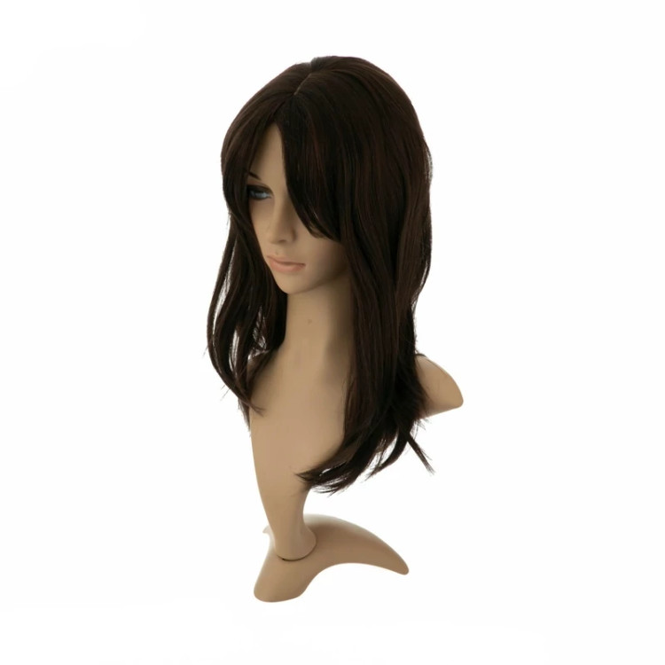 جزئیات بافت کلاه گیس ۵۰ سانتی ساتورا، الیاف ابریشم حرارتی با رنگ ماهگونی شکلاتی