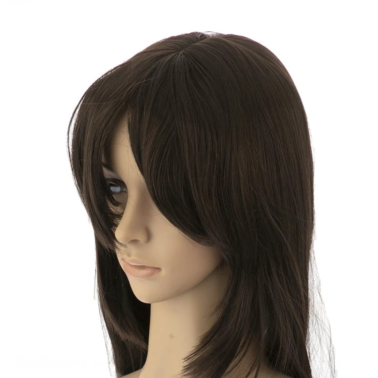 کلاه گیس صاف ۵۰ سانتی، رنگ قهوهای شکلاتی طبیعی، بافت الیاف ابریشم حرارتی