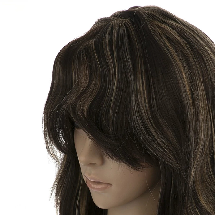 جزئیات کلاه گیس قهوهای تیره مدل ۸۹۴۳، دارای فرق ثابت طبیعی و قابلیت حالتدهی با سشوار