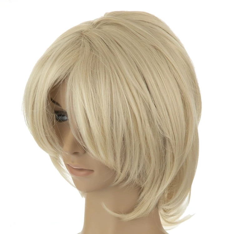 بهترین قیمت کلاه گیس کوتاه صاف، رنگ بلوند روشن، بافت الیاف ابریشم کیفیت درجه یک